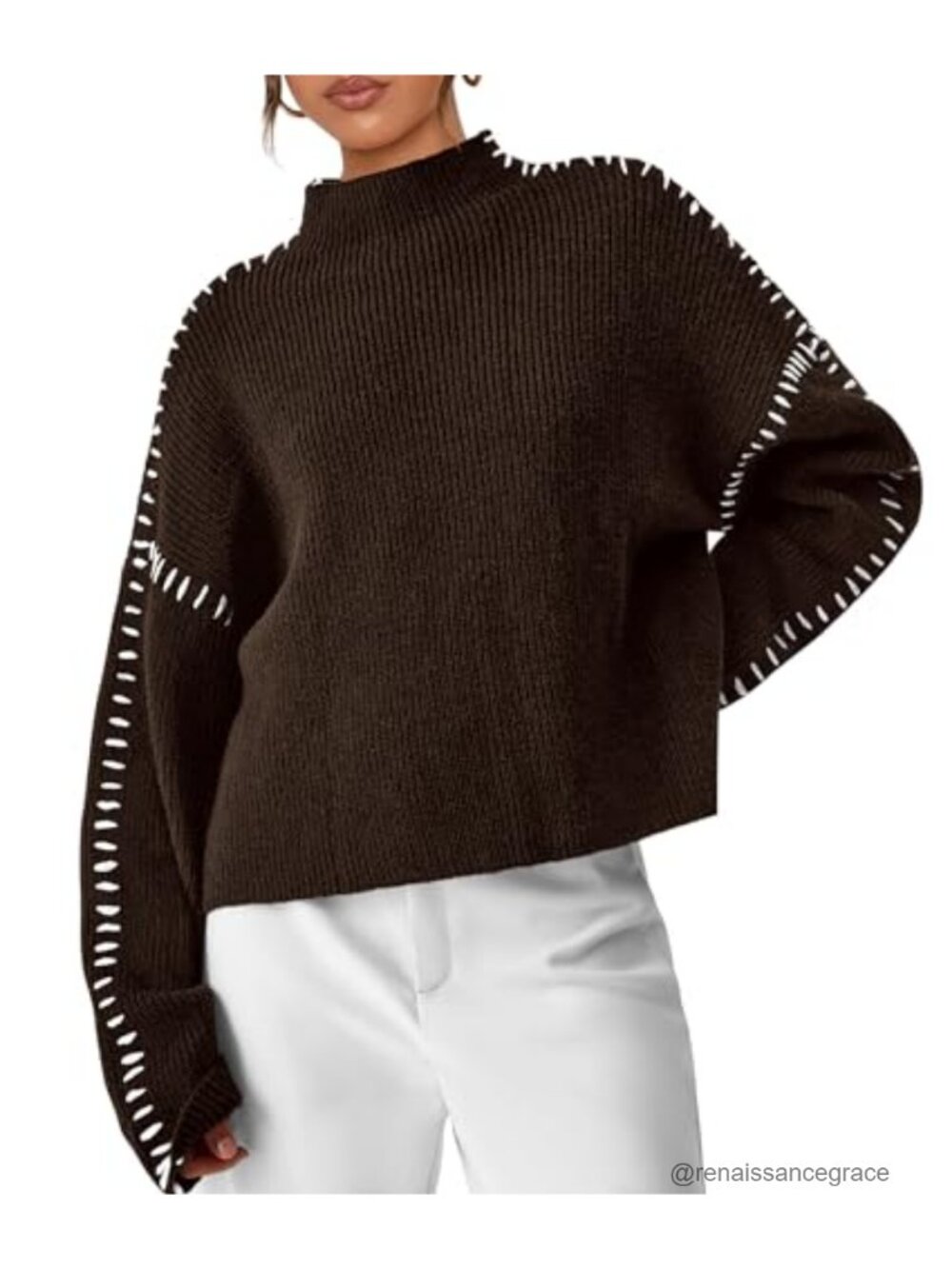 Chunky Knit Oversized Mock Neck Pullover Sweater Long Sleeve